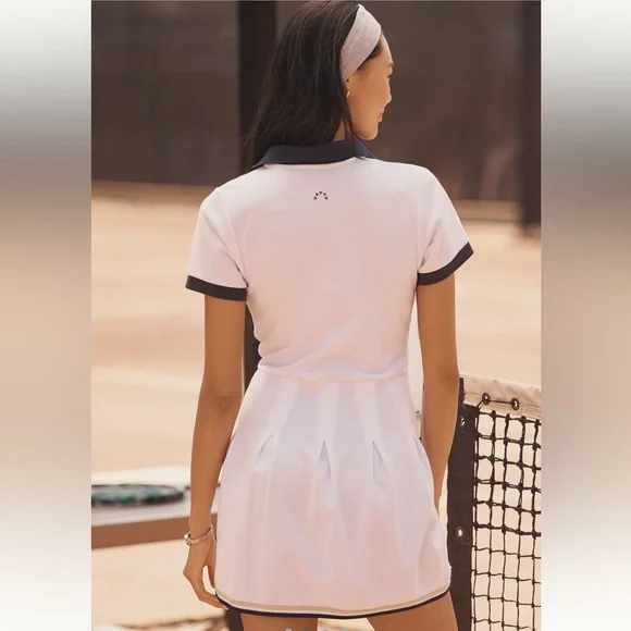 VARLEY VALENTINA COURT POLO MINI DRESS white Navy with shorts sz small S - Picture 2 of 7